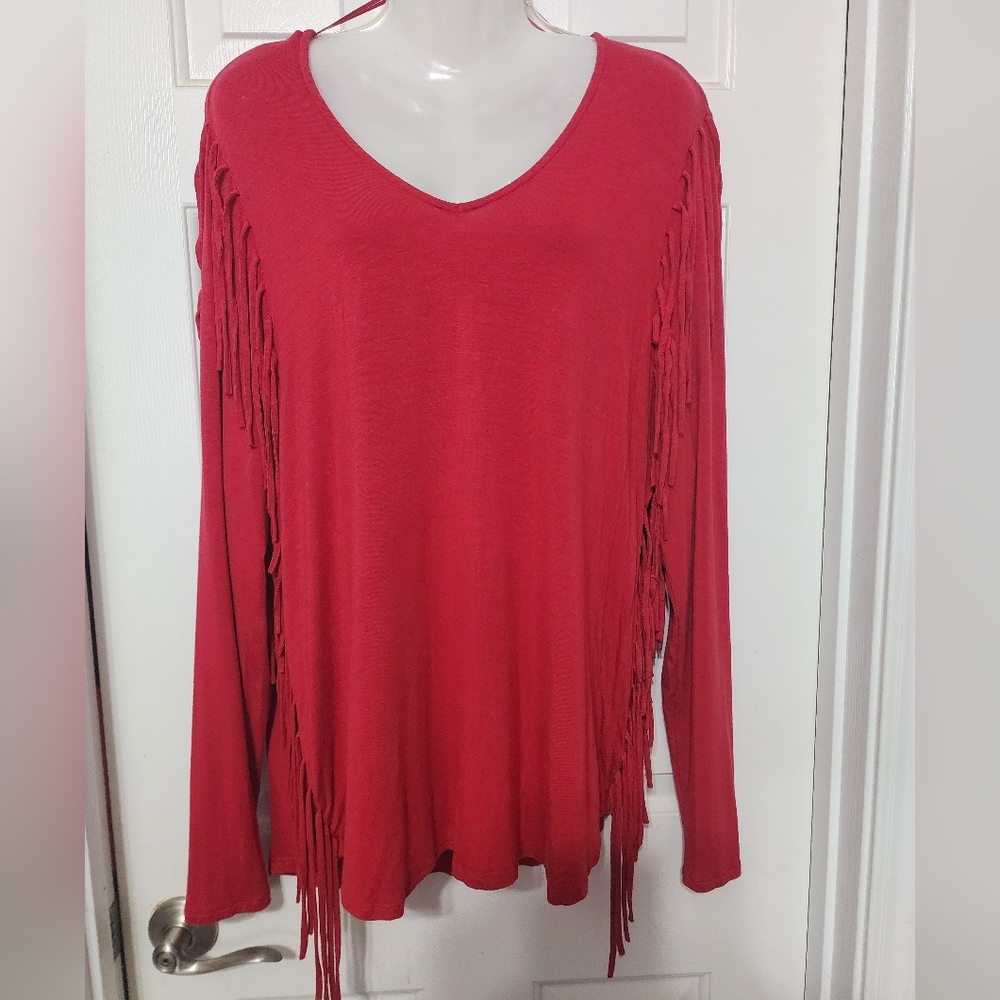 John Paul Richard Women's XL Tunic Red Fringe Western Artistic Boho